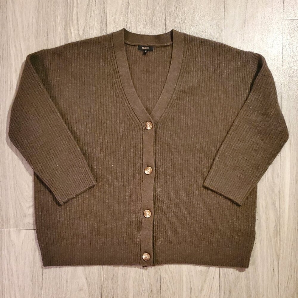 Mongolian Cashmere Fisherman Cropped Cardigan Sweater, size M